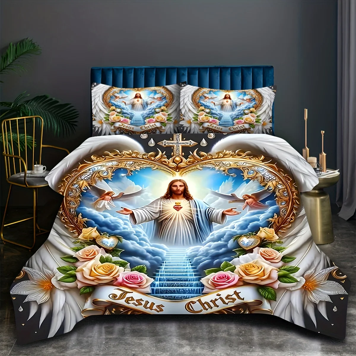 Duvet Cover Sets With Zipper - Kutsal Adanmışlık Kanatları Çapraz Çiçek Melek