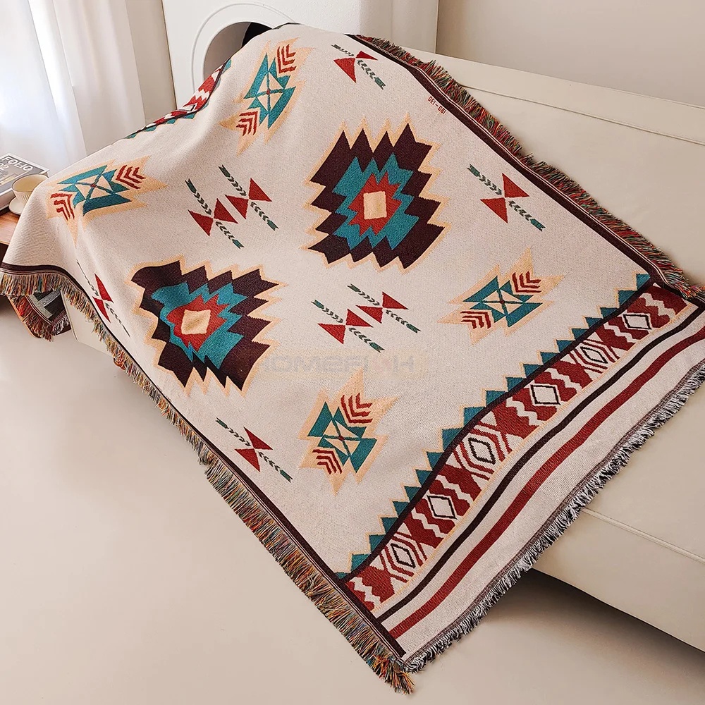 Boho Throw Blanket Fringe - Aztek Battaniyesi Büyük Boy Boho Püsküllü