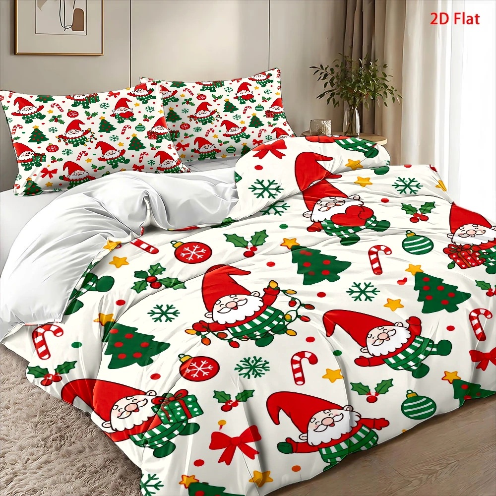 Duvet Cover Sets With Zipper - Noel Baba Figürlü Noel Ağacı Desenli