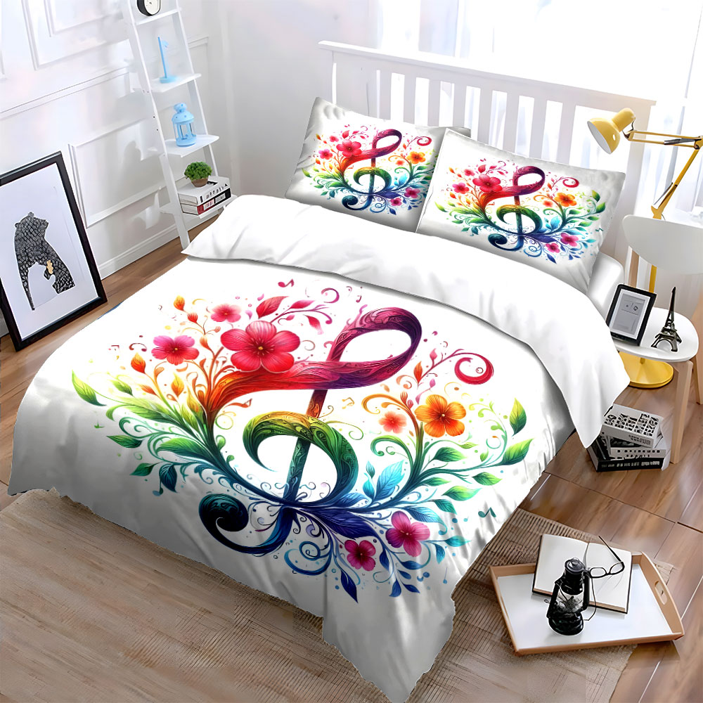 Canlı çiçek desenli müzik nota - Duvet Cover Sets With Zipper incelemesi ve fiyatı