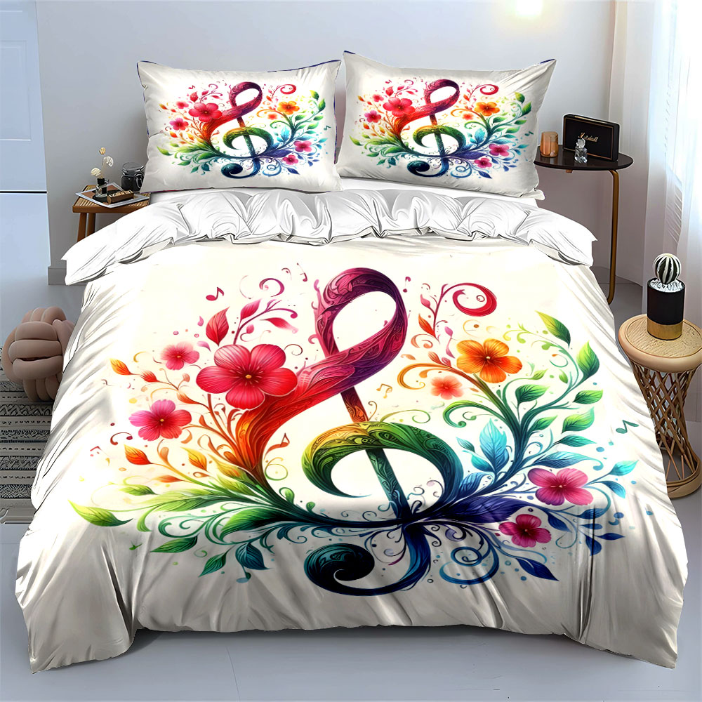 Canlı çiçek desenli müzik nota - Duvet Cover Sets With Zipper incelemesi ve fiyatı