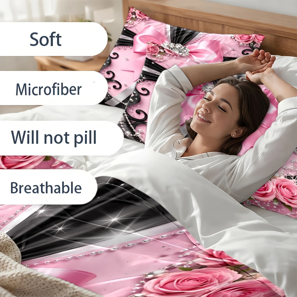 3 Parçalı, Şık Siyah ve Pembe  - Duvet Cover Sets With Zipper incelemesi ve fiyatı